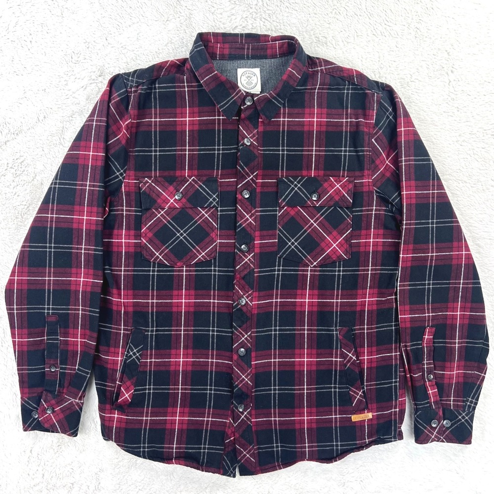 Voyager Flannel Waffle Shirt Men's M Jacket Plaid Button‎ Up Long Sleeve